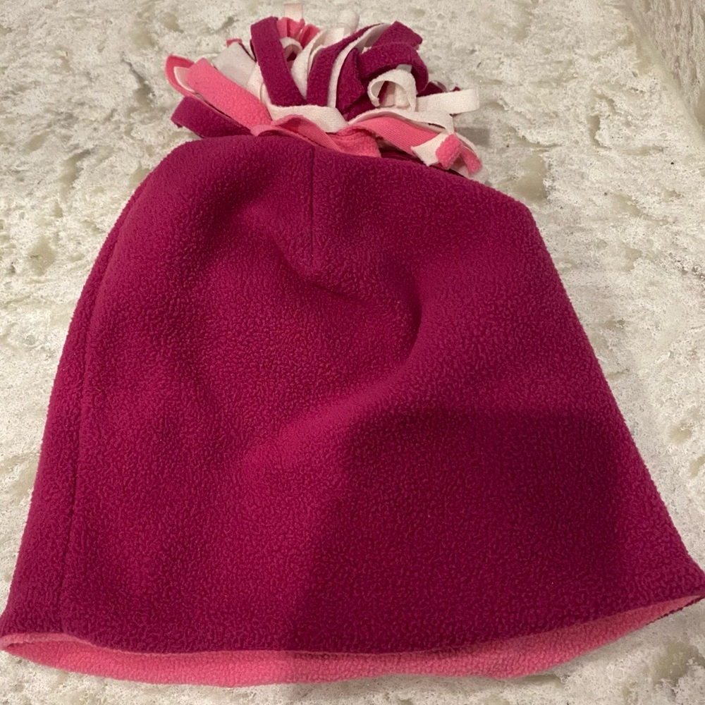 2/$10 Children’s Place Toque Beanie Pink Peace Sign Pom Pom - Picture 2 of 4